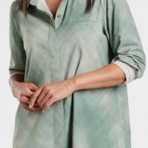 Athleta Top Womens Green Urbanite Printed Button Up Long Sleeve Collared Work